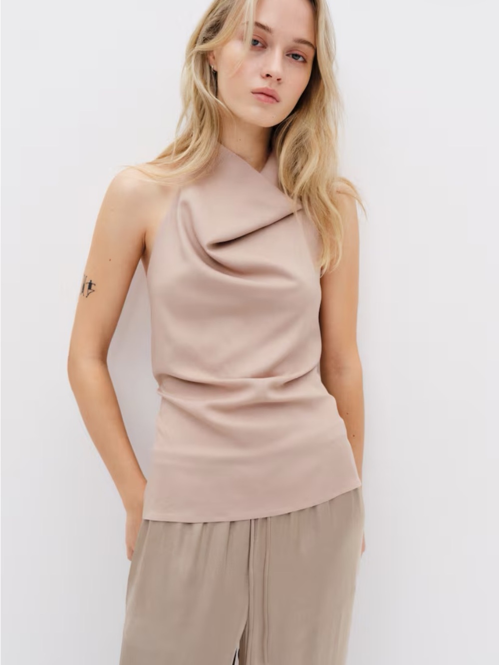 H&M Draped Halter Camisole in Taupe